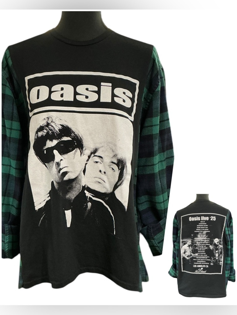 Oasis Upcycled Band Graphic  T Shirt Flannel Top Festival Grunge